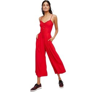 Free People Eileen Poppy Red Wide Leg Jumpsuit Eileen Romper Size 6